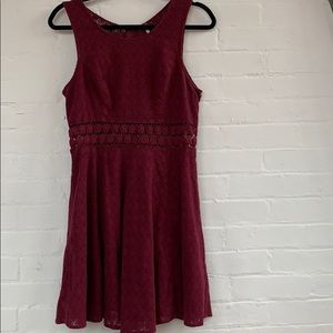 Maroon Free People Skater Dress with Floral Eyelet